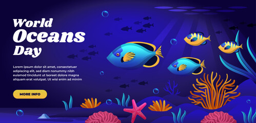 Gradient horizontal banner template for world oceans day celebration