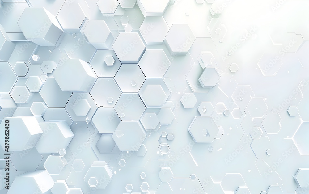 Poster abstract white background with hexagon shape and light glowing effect for technology, science or med