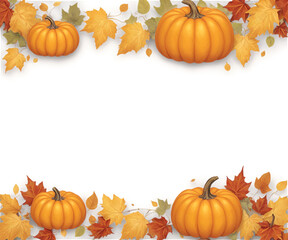 banner made of leaves and pumpkins, autumn, halloween, fall, isolated on white, frame, border. thanksgiving