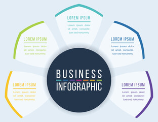 5 Options Infographic circle design 5 steps, objects, elements or options information business infographic template