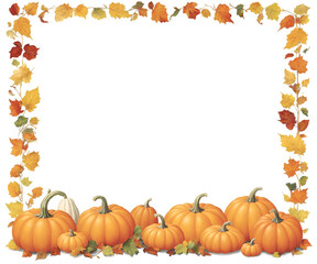 frame made of leaves and pumpkins, autumn, halloween, fall, isolated on white, thanksgiving