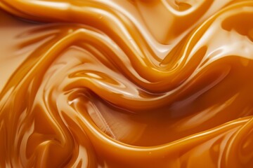 syrup for caramel in liquid form. caramel paste background. caramel-colored curl. The feel Top view, up close. Sweet Cream