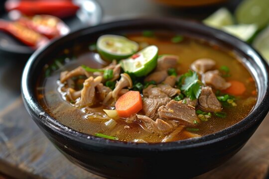 Sup Tulang is a traditional Malaysian bone broth served with cili lime and vegetables