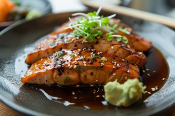 Sweet and spicy Japanese yellowtail cooked in teriyaki sauce