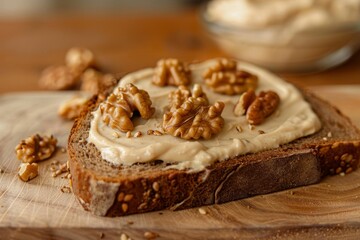 Tahini and walnut on bread slice
