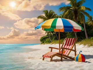Beach chair umbrella sea view with horizon Inspirational beach resort hotel
