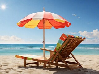 Beach chair umbrella sea view with horizon Inspirational beach resort hotel
