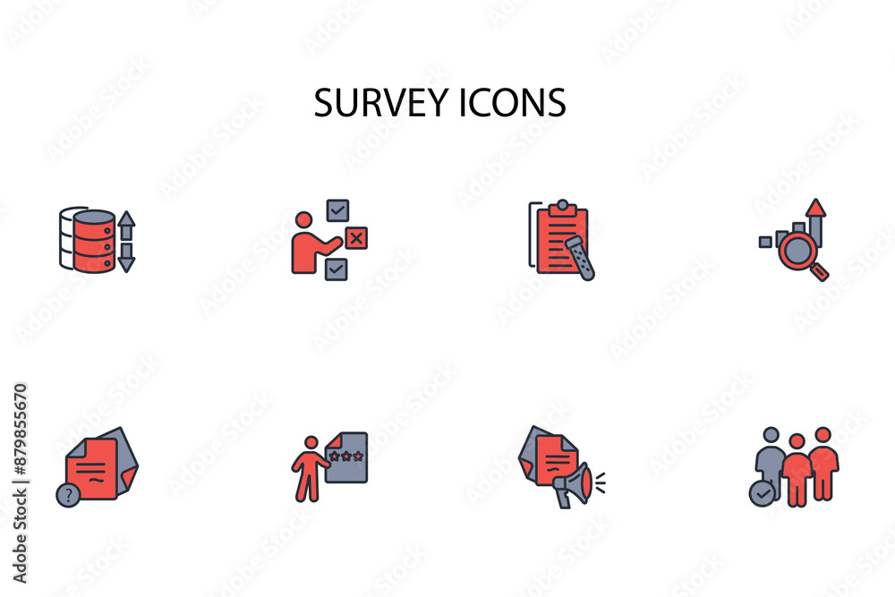 Poster survey icon set.vector.editable stroke.linear style sign for use web design,logo.symbol illustration