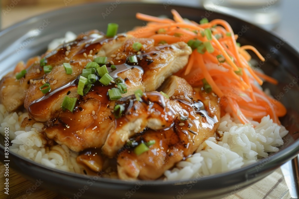 Poster teriyaki chicken with carrot rice