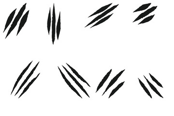 Claws scratches icons vector set. Claw marks illustration sign collection. Damaged paper tracks.