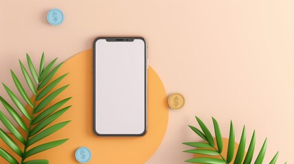 Digital banking flat design top view, online transactions theme, 3D render, Triadic Color Scheme, focus cover all object