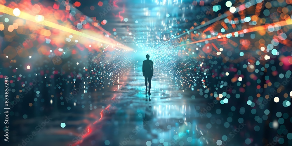Aufkleber blending physical and digital worlds in a phygital marketing scenario with content integration. conc