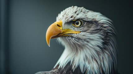 Fototapeta premium A surreal office where the eagleheaded CEO oversees operations, merging the sharp vision of the majestic bird with contemporary business strategies in high tech, with copy space