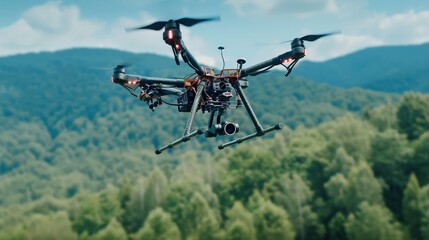 A drone is flying over a forest