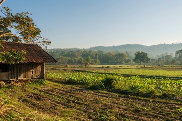 Country Side Farm. Tranquil Scene of Agriculture in Rural Myanmar