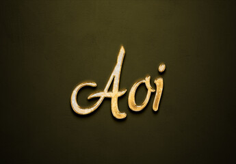 Old gold text effect of Japanese name Aoi with 3D glossy style Mockup.