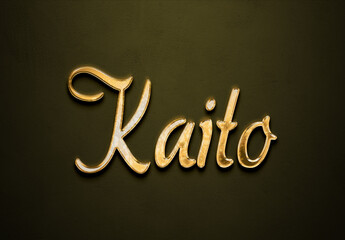 Old gold text effect of Japanese name Kaito with 3D glossy style Mockup.