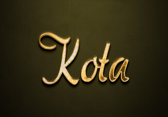 Old gold text effect of Japanese name Kota with 3D glossy style Mockup.