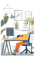 Fototapeta premium Tired worker sleeping at his desk.