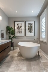 Picture Frame Bathroom in Modern Toronto Home Interior with Vertical Lighting and Bathtub