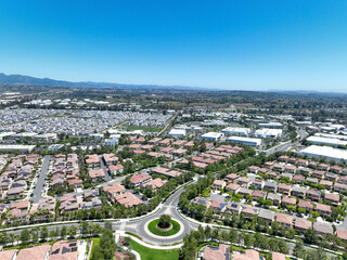 Aerial view of middle class community identical condominium houses, Lake Forest, South California, USA.