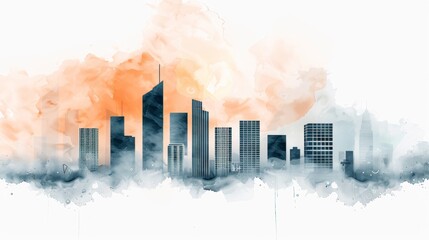 Fototapeta premium Wealth transfer, futuristic cityscape, digital finance, watercolor style, focus cover all object