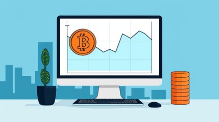 High-resolution photo flat design front view crypto trading platform cartoon drawing Complementary Color Scheme