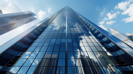 Fototapeta premium A tall building with a lot of windows and a cloudy sky in the background