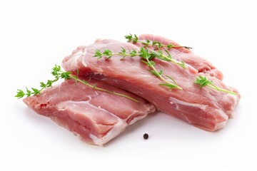 Uncooked pork loin on white background