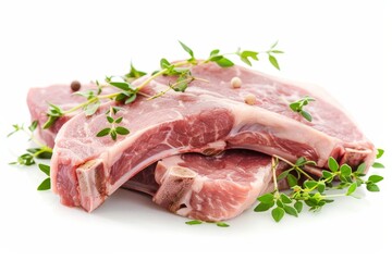Fototapeta premium Uncooked pork steaks on white backdrop
