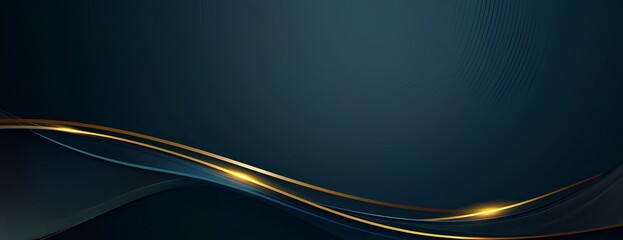 Obraz premium Dark blue background with golden lines vector presentation design, elegant and luxury style background with copy space on the right side