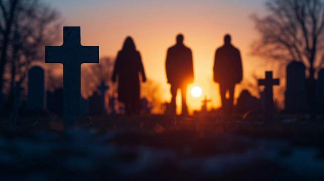 Group making paranormal investigations in an outdoor cemetery, ghostly figures and strange lights, chilling and immersive atmosphere