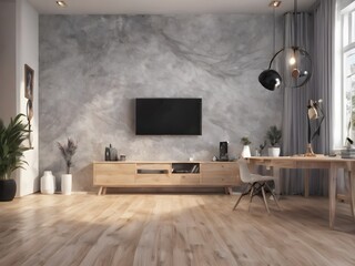 living room interior with cv and couple flowers