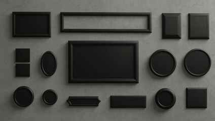 Set of empty black mockup elements on the blank background Set of black mockup elements on the blank background