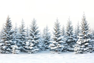 a row of snow covered evergreen trees in the snow