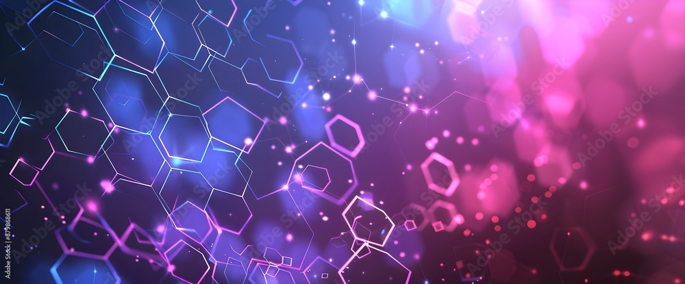 Poster abstract purple and blue background with a hexagon pattern for a technology concept vector presentat
