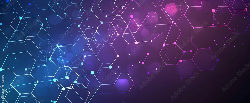Poster abstract purple and blue background with a hexagon pattern for a technology concept vector presentat