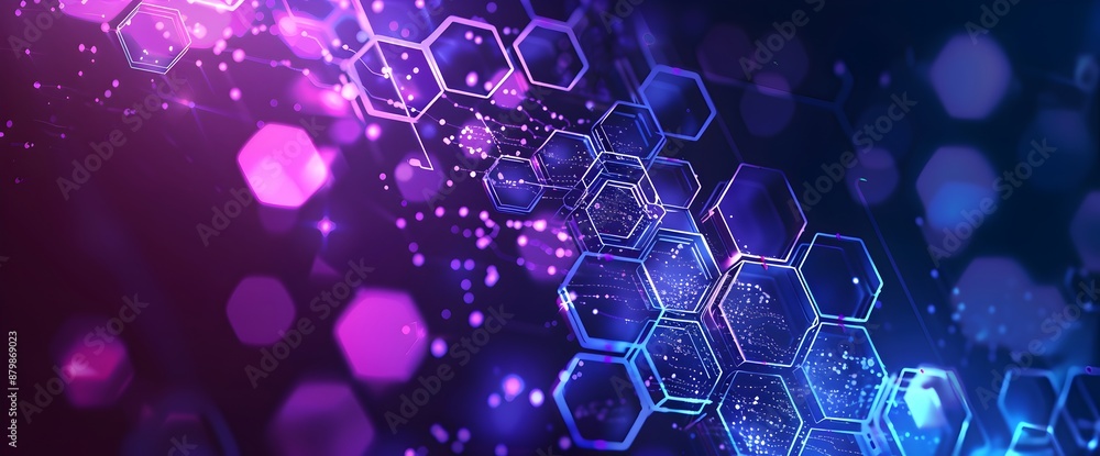 Poster abstract purple and blue background with a hexagon pattern for a technology concept vector presentat