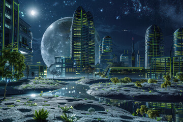 Obraz premium A futuristic city on the Moon