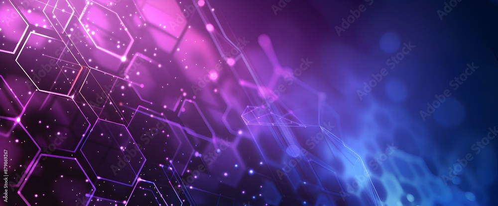 Poster abstract purple and blue background with a hexagon pattern for a technology concept vector presentat