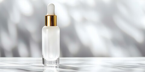 Naklejka premium Highlighting Skin Barrier Repair Benefits Closeup of Ceramide Complex Serum Bottle. Concept Skin Health, Ceramide Complex, Beauty Product, Close-up Photography, Barrier Repair