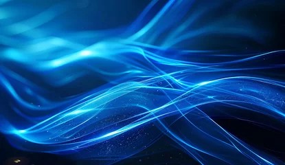 Papier peint photo Vagues fractales  Blue abstract background with glowing lines and waves in the style of AI generative technology concept  © Dominika