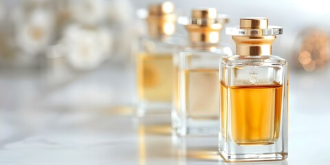 Luxurious Essential Oil Fragrances and Skincare Products in Beautiful Packaging. Concept Luxurious Skincare, Essential Oil Fragrances, Beautiful Packaging