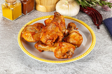 Raw marinated chicken drumstick for cooking