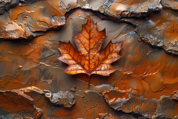 Close-Up of Autumn Maple Leaf on Textured Artistic Background