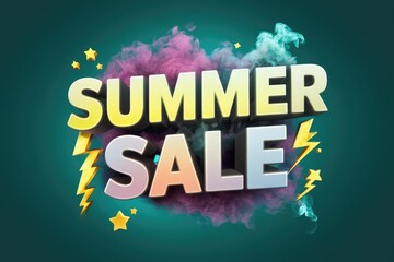 "Summer sale" in eye-catching, colorful 3D letters with a vivid, colorful smoke illustration.