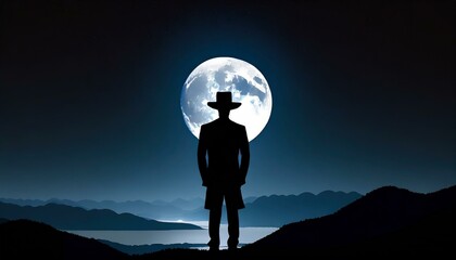 月夜に写る名探偵、シンプルな黒い背景、クールでスタイリッシュに表現、 Generated by AI