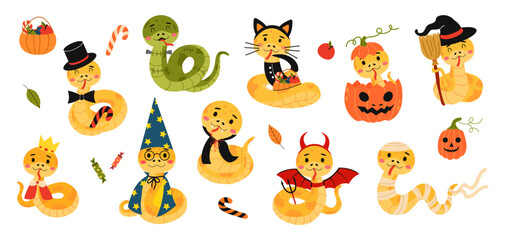 Cute Snakes in Halloween Costumes