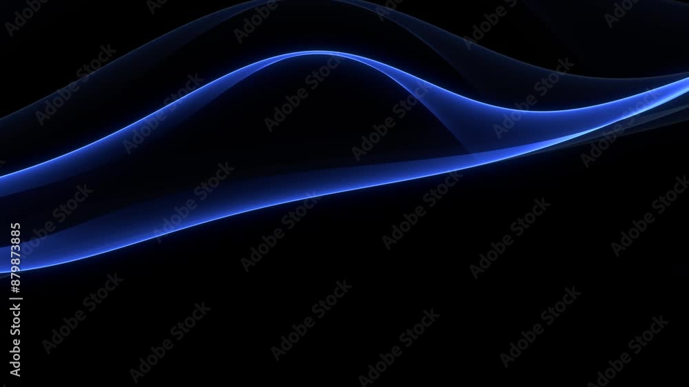 Poster smooth animations of blue glowing waves on a dark background. abstract colorful wavy background in d