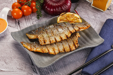 Grilled seabass fillet with lemon